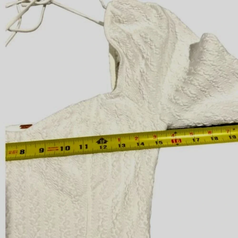 Free People Brittany Smocked Top Winter White Tie Back Long‎ Sleeve M